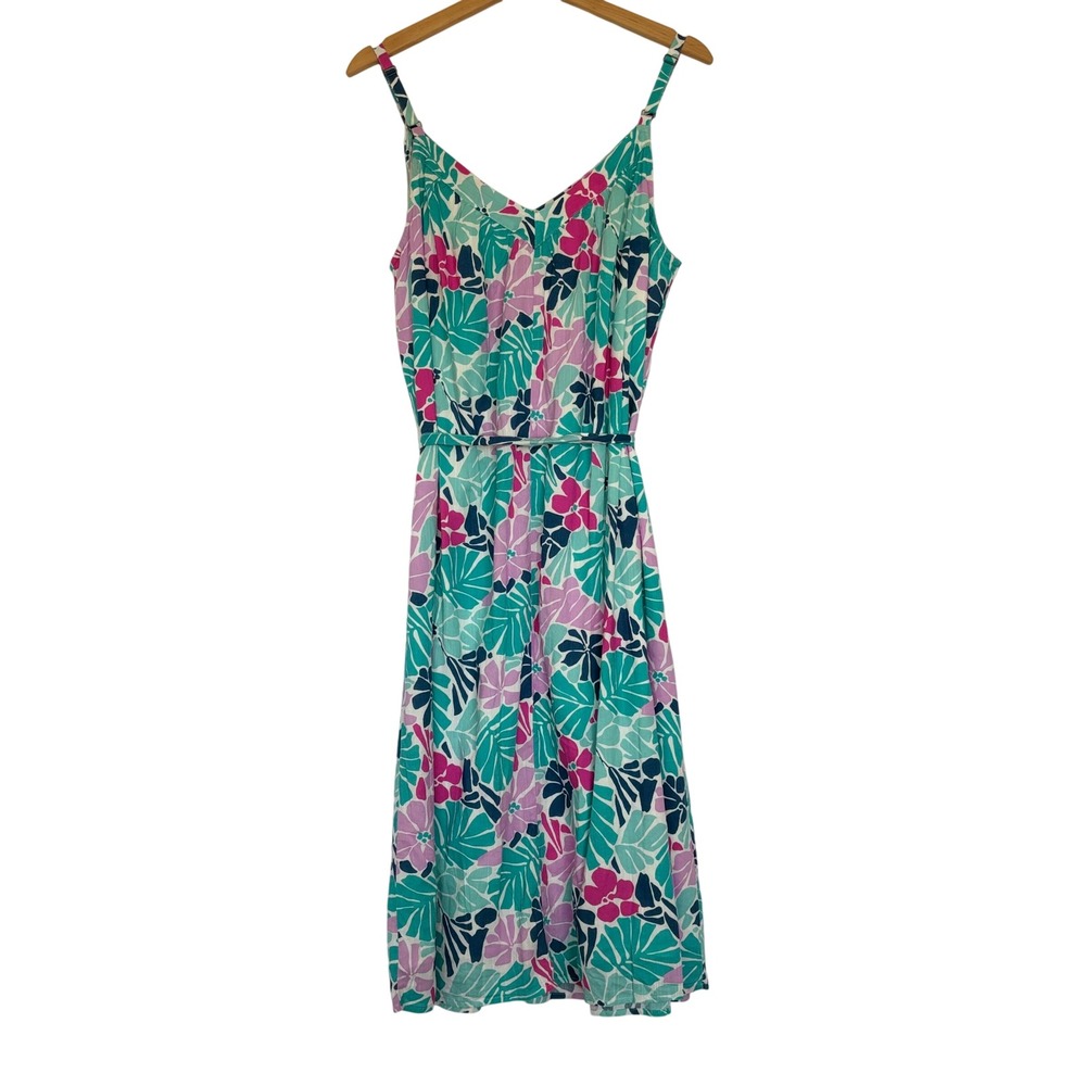 NWT GAP Tropical Floral Print‎ Midi Dress Spaghetti Strap Belted Women's M Y2K